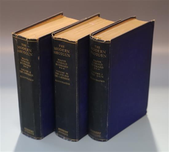 Burrard, Gerald Sir - The Modern Shotgun, 3 vols, 8vo, blue cloth, worn and soiled, fly leaves with writings and